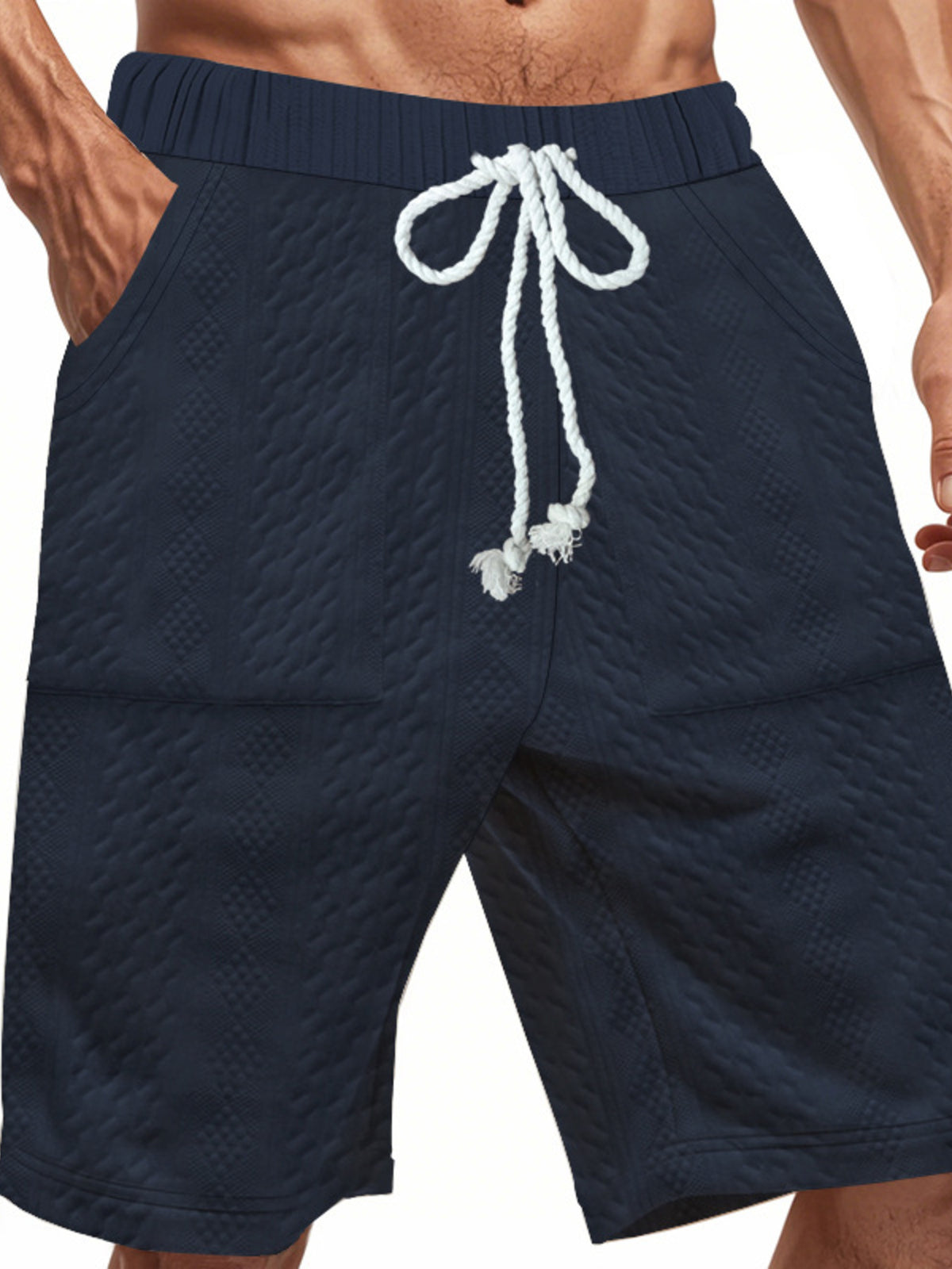 Men's Full Size Texture Drawstring Shorts Plus Size, view 8