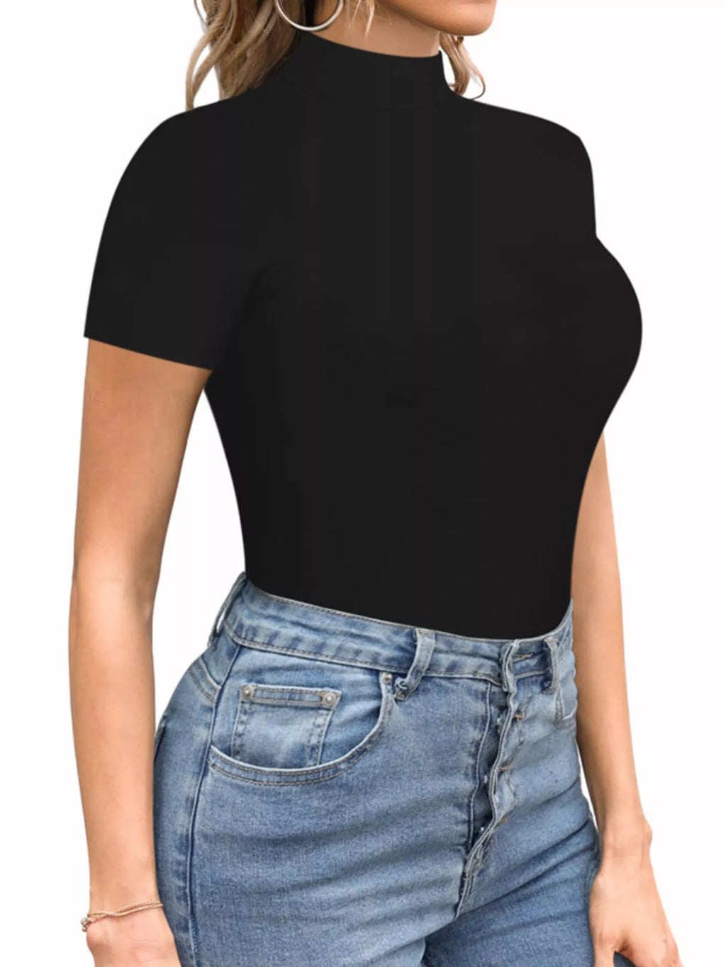 Mock Neck Short Sleeve Bodysuit - Lilixa.store