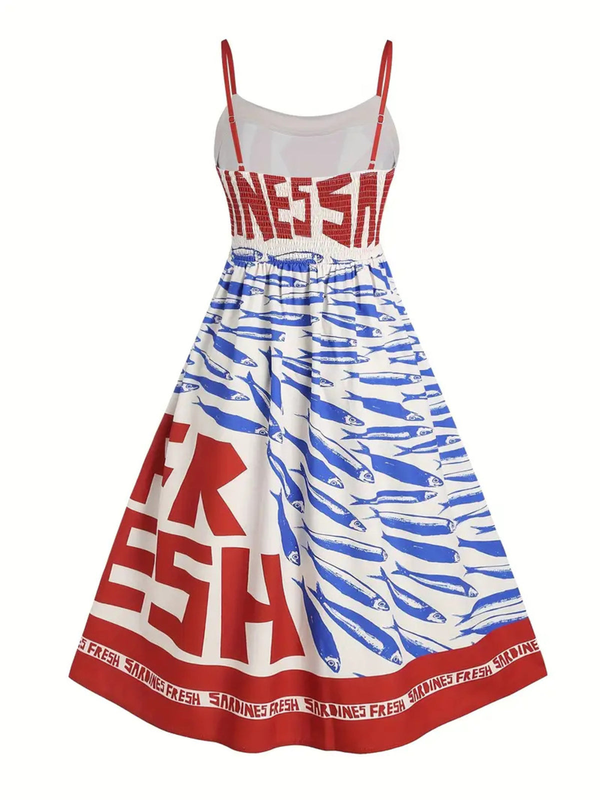 Sardine Print Spaghetti Strap Midi Dress - Lilixa.store