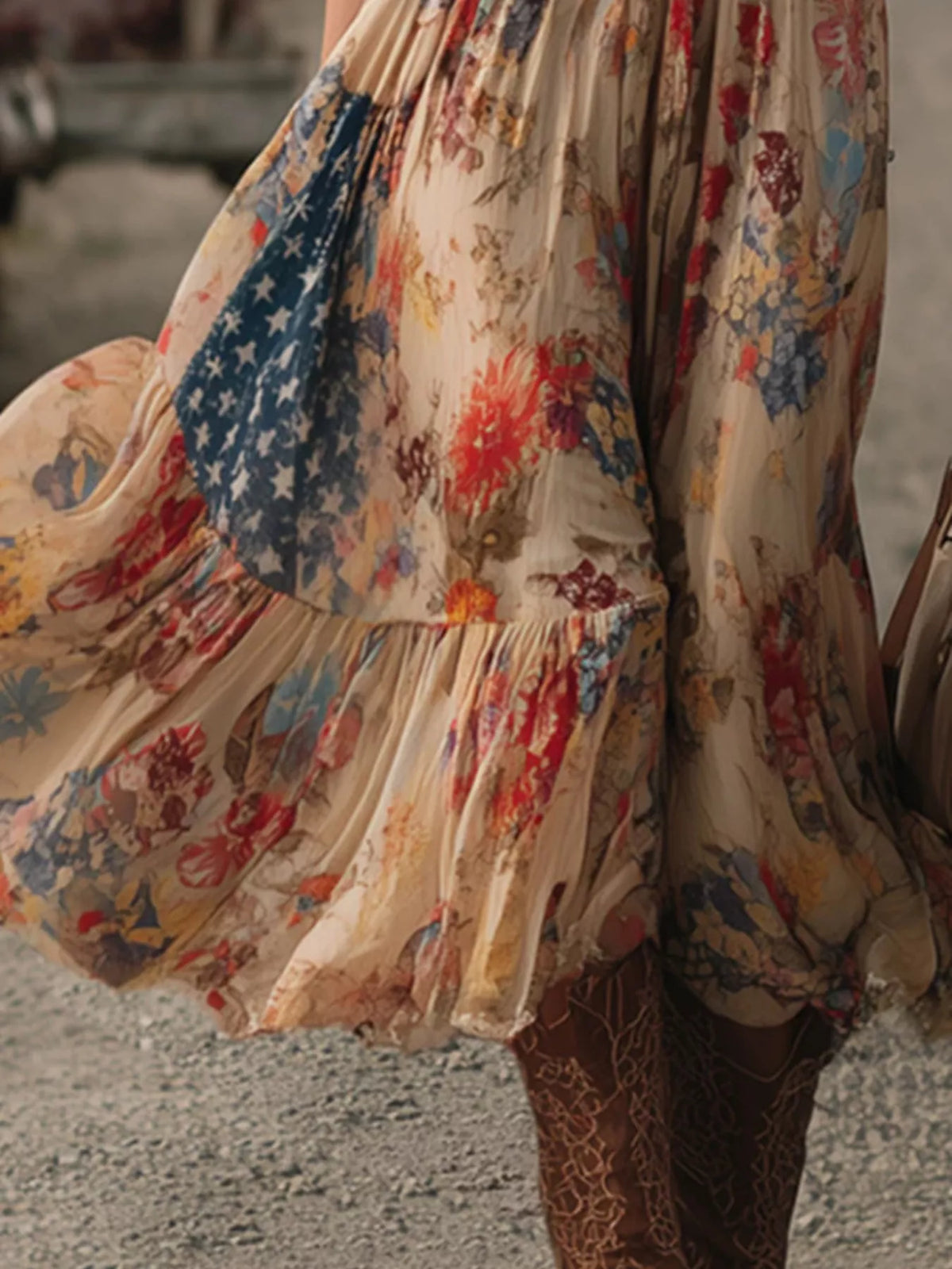 Floral Print V-Neck Midi Dress with Ruffled Hem