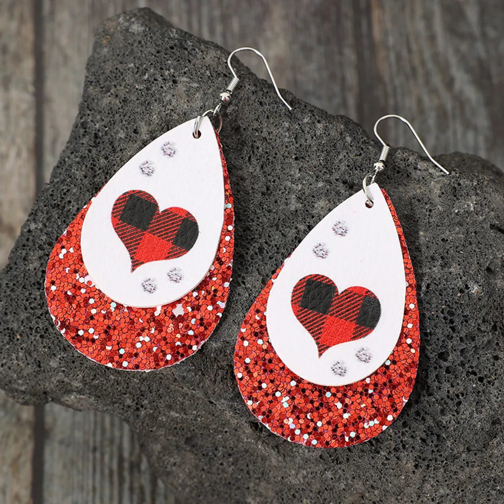 Heart Sequin Leather Teardrop Earrings - Lilixa.store