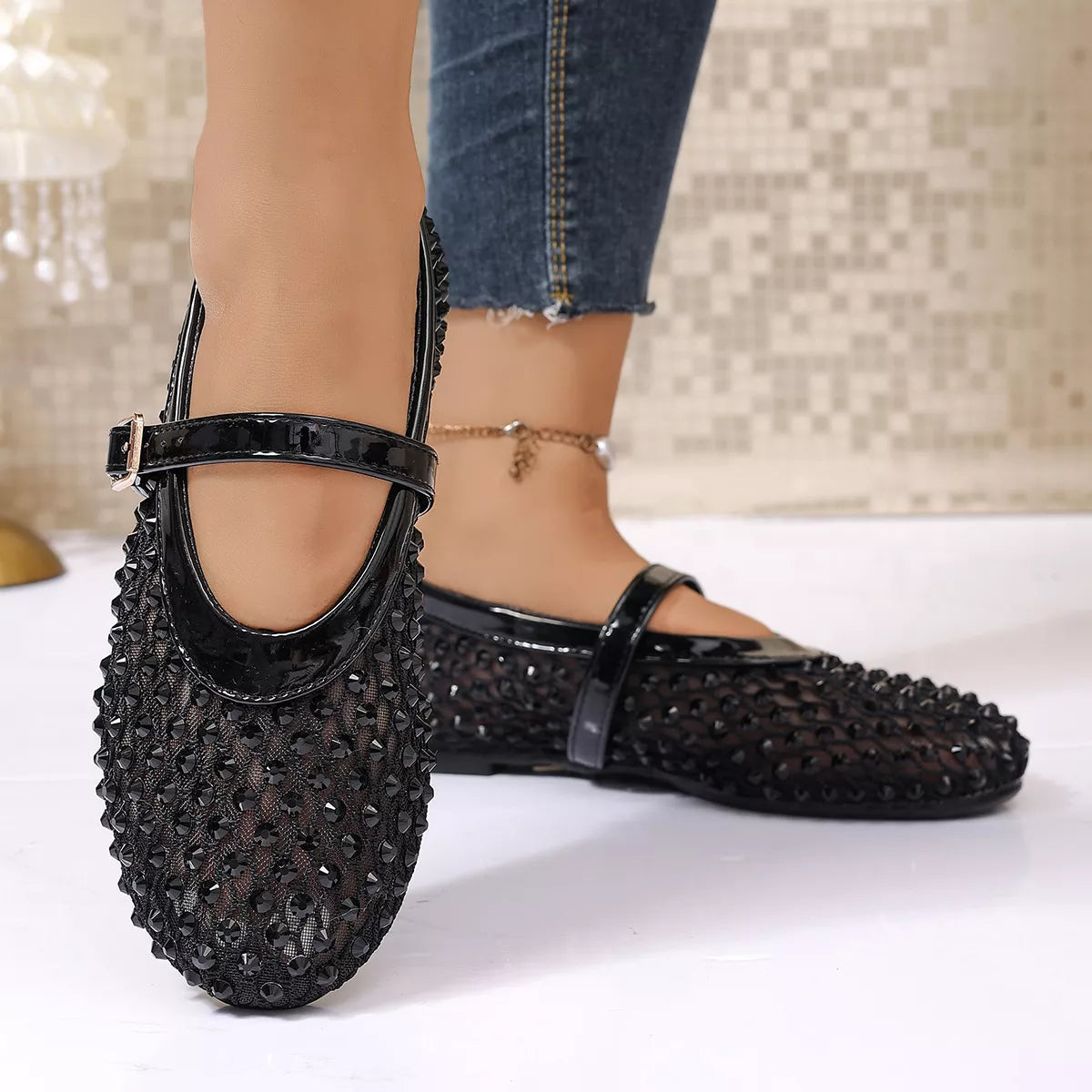 Sparkling Mesh Mary Jane Sneakers - Lilixa.store