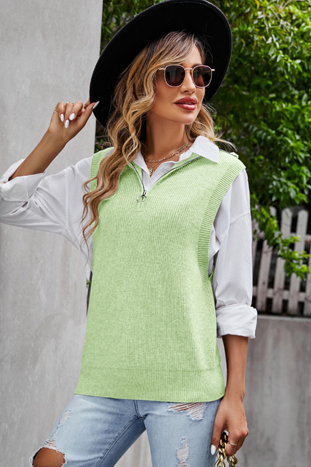 Quarter-Zip Ribbed Sweater Vest, view 2