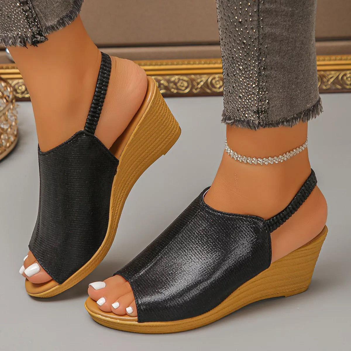 Peep Toe Wedge Sandals