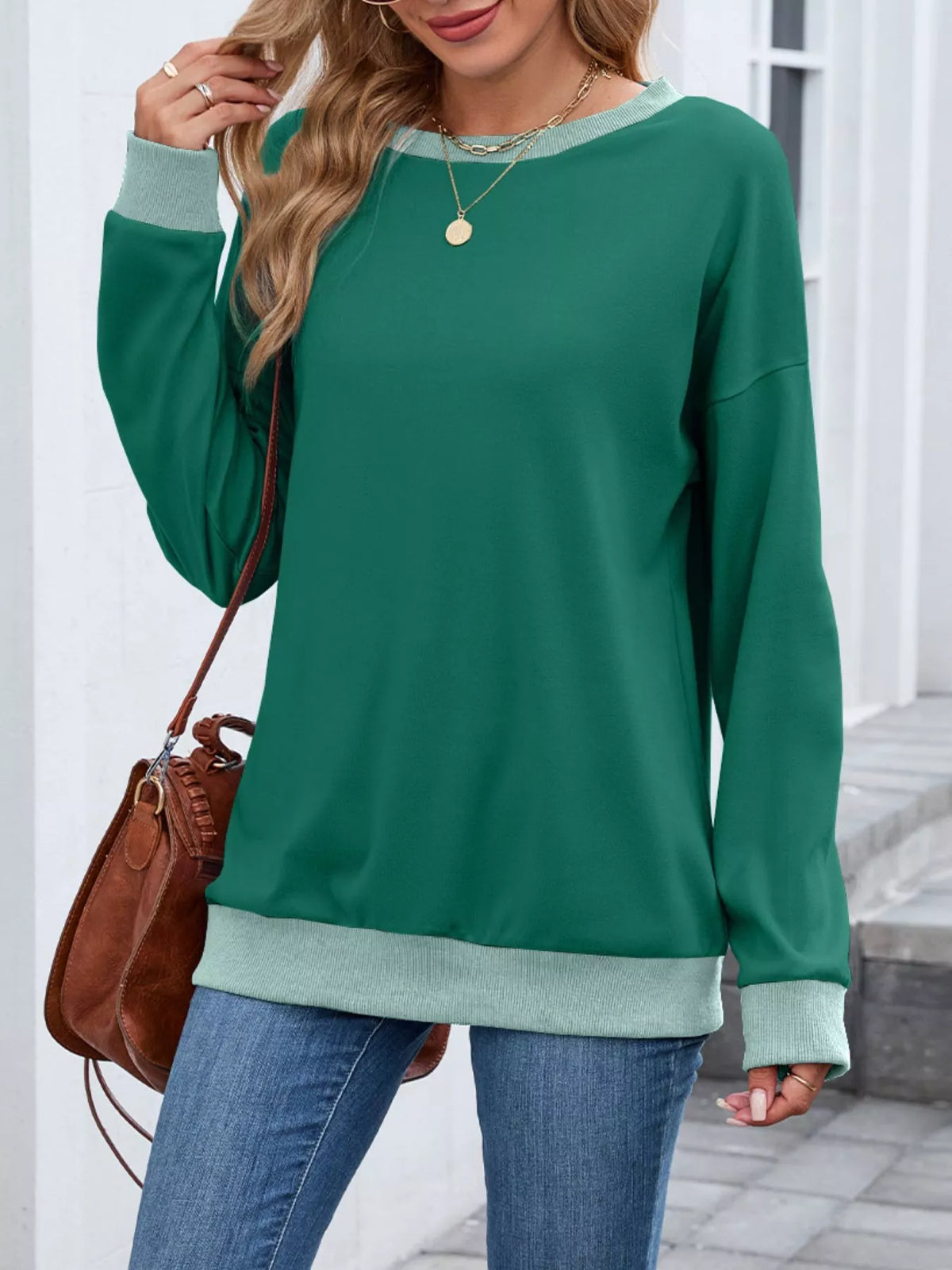 Contrast Trim Long Sleeve Sweatshirt, view 11