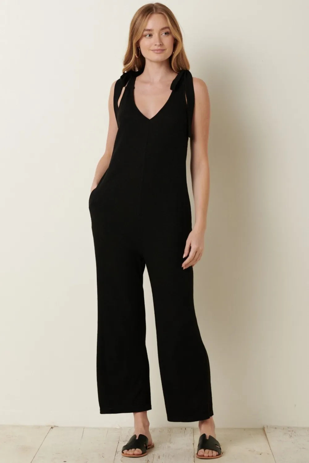 Mittoshop Rib Knit V-Neck Cross Back Jumpsuit - Lilixa.store