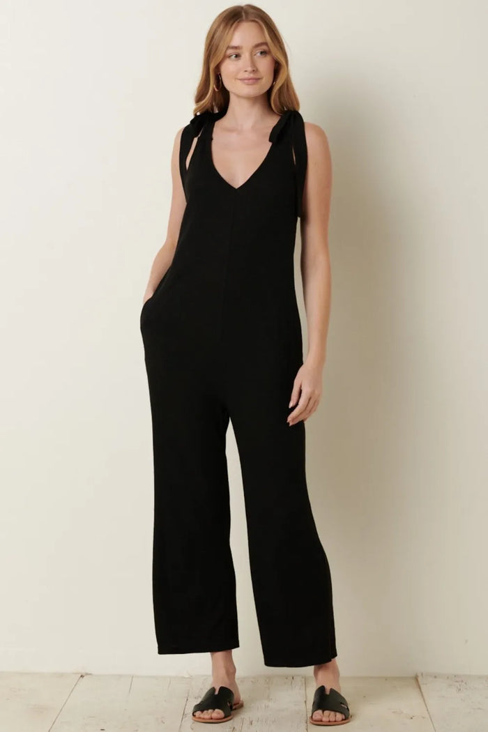 Mittoshop Rib Knit V-Neck Cross Back Jumpsuit - Lilixa.store