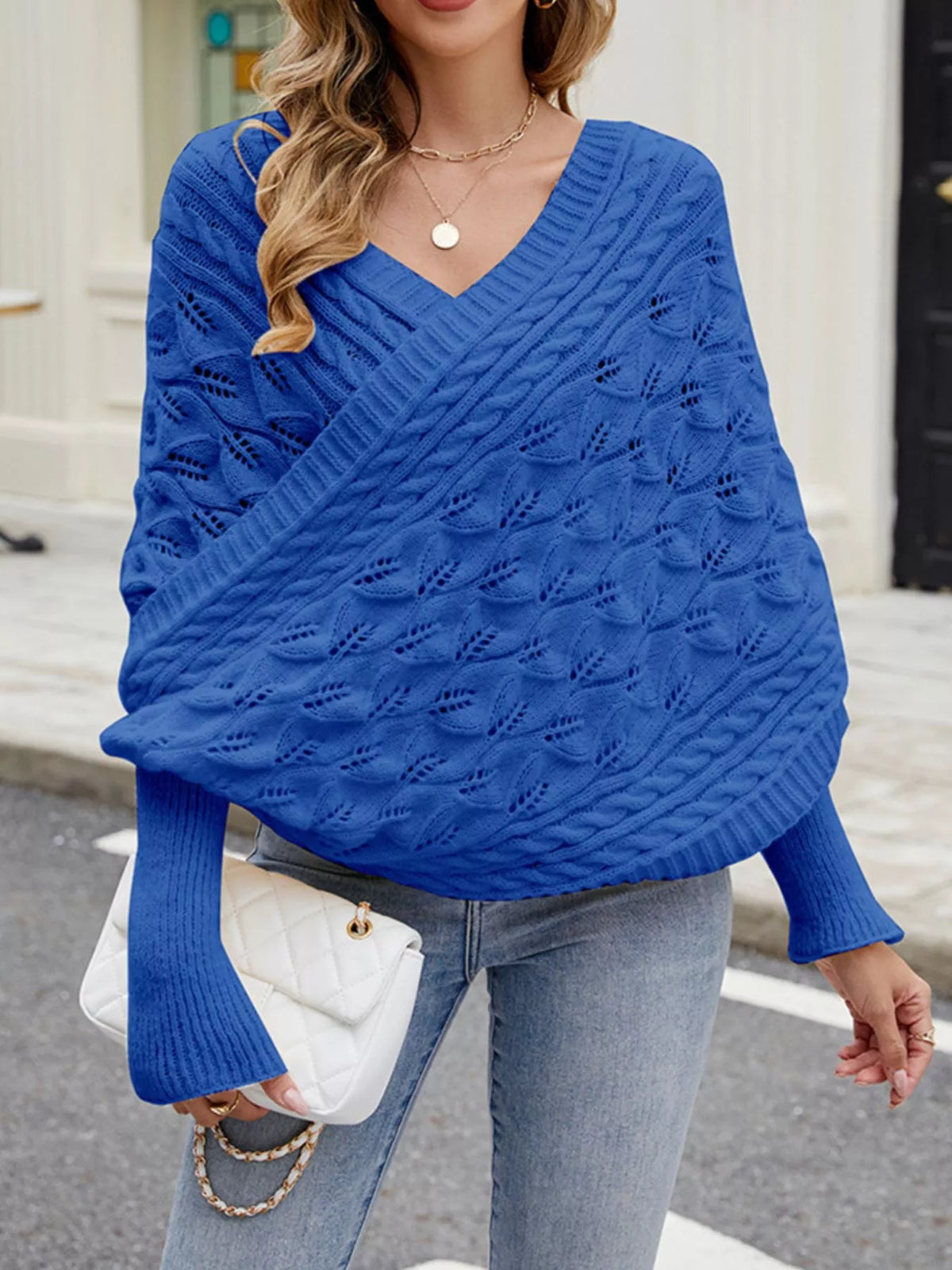 Cable Knit Batwing Sleeve Sweater - Lilixa.store
