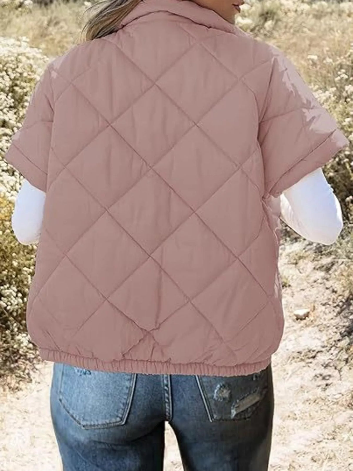 Quilted Zip Up Short Sleeve Winter Coat - Lilixa.store