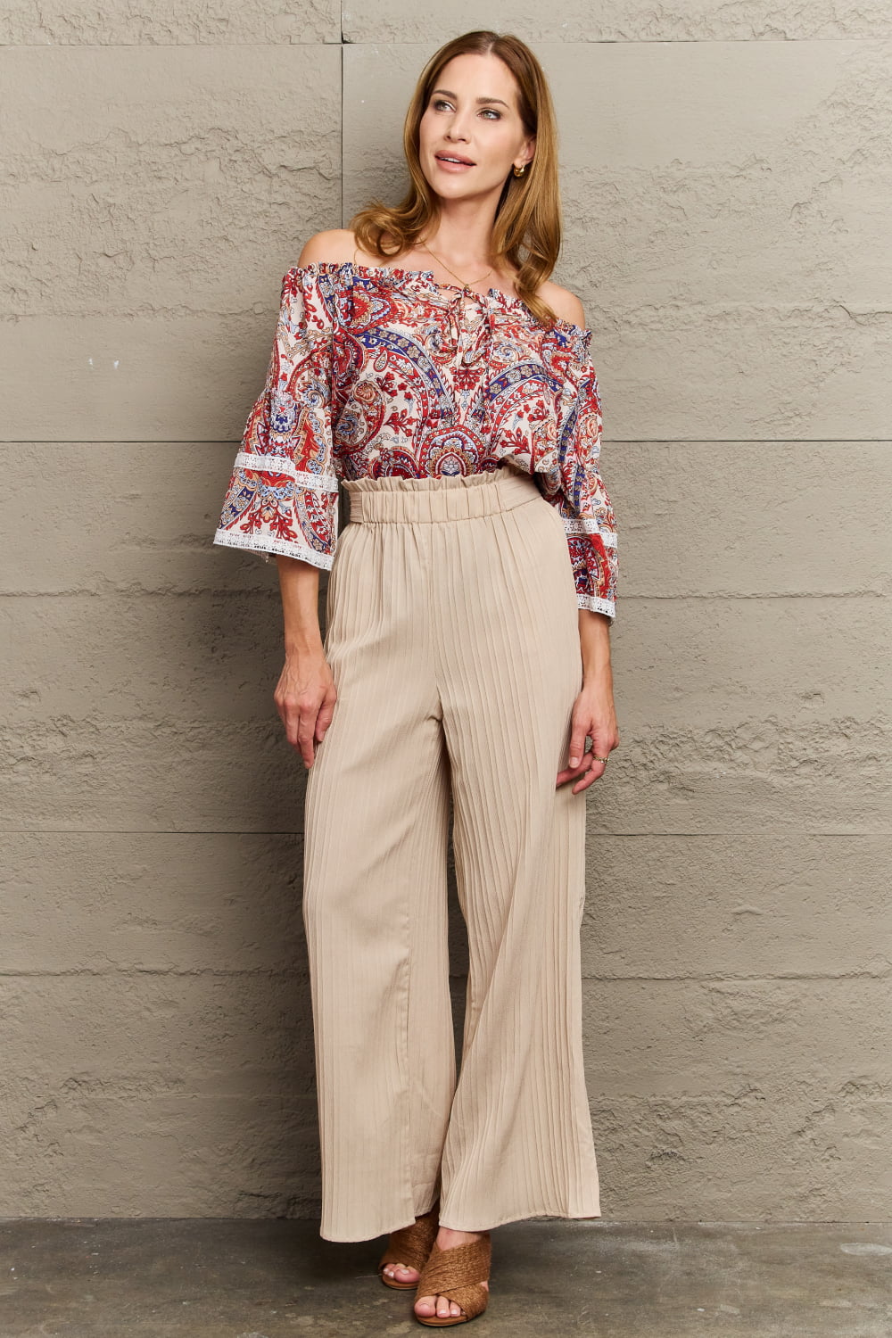 Perfee Off Shoulder Bohemian Style Blouse in Multicolor, view 4