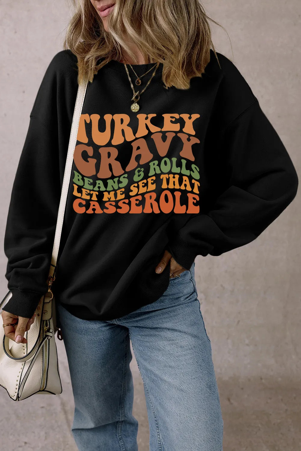 Letter Graphic Round Neck Long Sleeve Sweatshirt - Lilixa.store