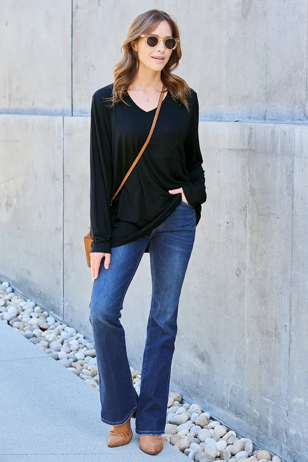 Basic Bae Full Size V-Neck Long Sleeve Top - Lilixa.store
