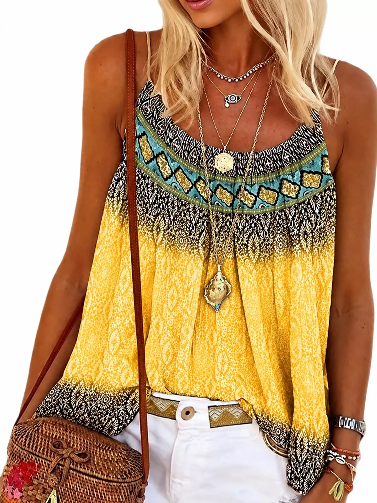 Full Size Printed Scoop Neck Cami Plus Size, view 6