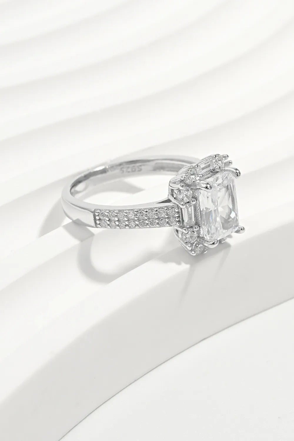 925 Sterling Silver Inlaid Zircon Square Ring, view 2