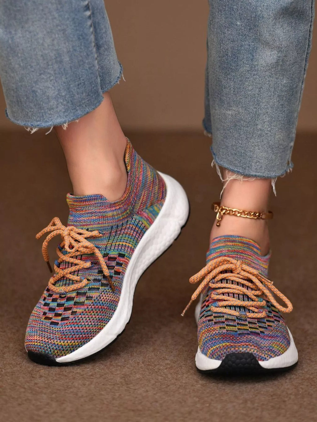 Round Toe Lace Up Athletic in Multicolor, view 2