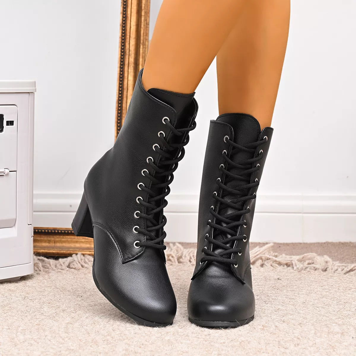 Round Toe Block Heels Boots