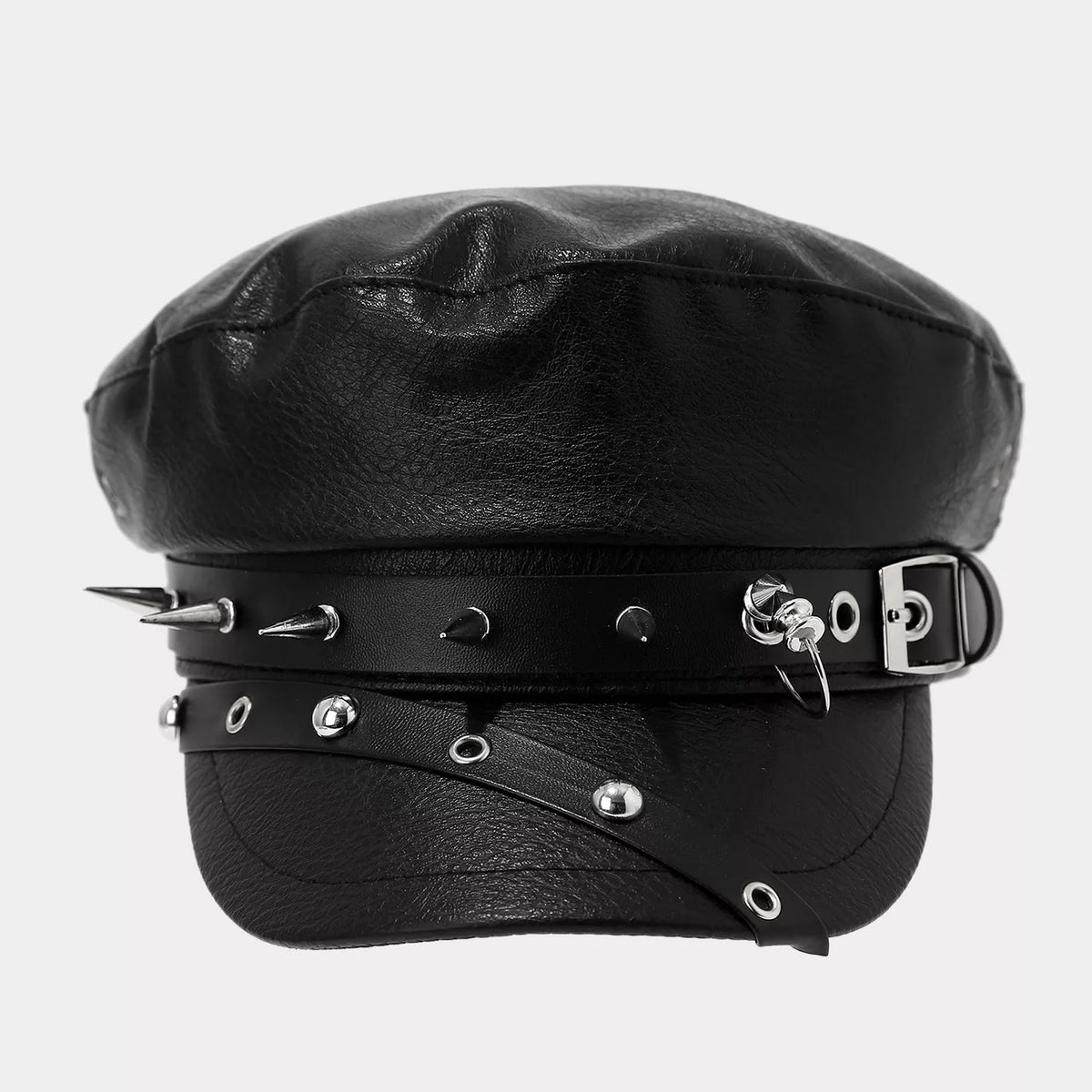Studded Embellished Faux Leather Hat - Lilixa.store