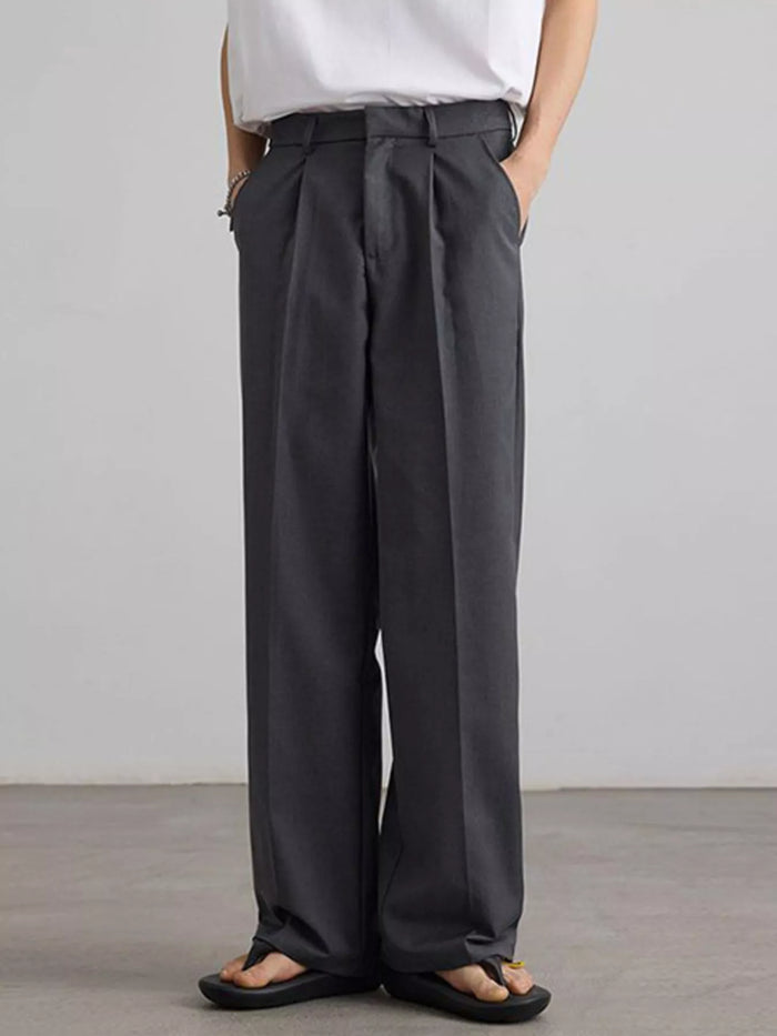 Men's Pleated Wide Leg Pants in Grey