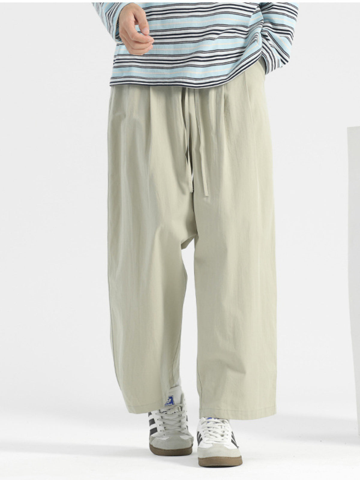 Men's Plus Size Wide Leg Drawstring Casual Pants in Sage