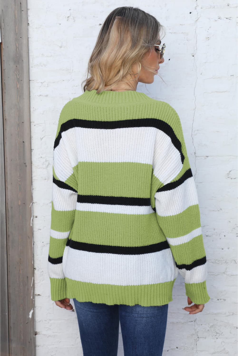Color Block V-Neck Dropped Shoulder Sweater, view 10