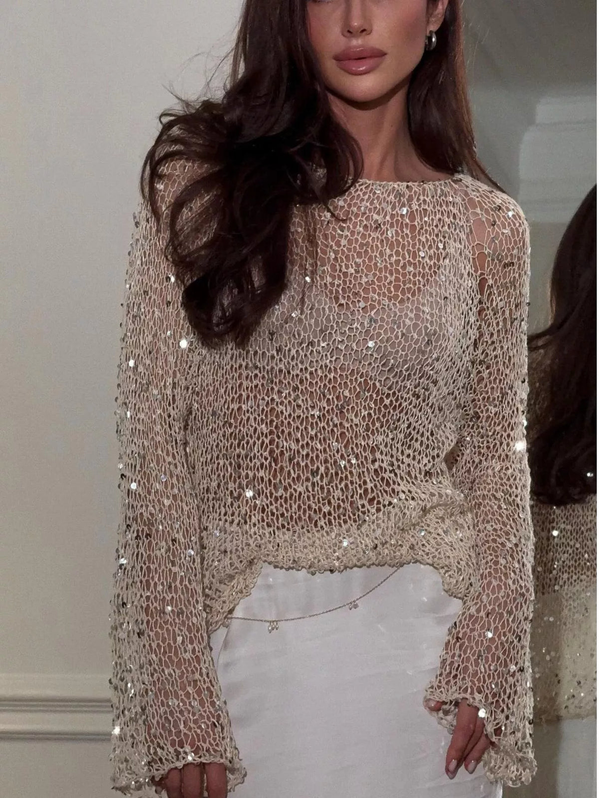 Sequin Long Sleeve Knit Cover Up - Lilixa.store