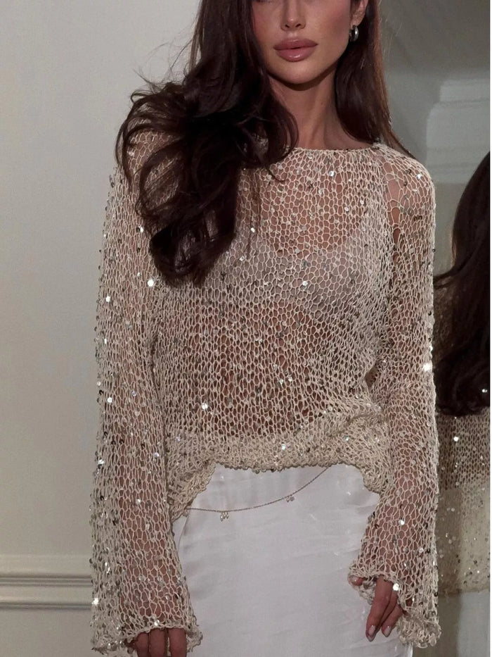 Sequin Long Sleeve Knit Cover Up - Lilixa.store