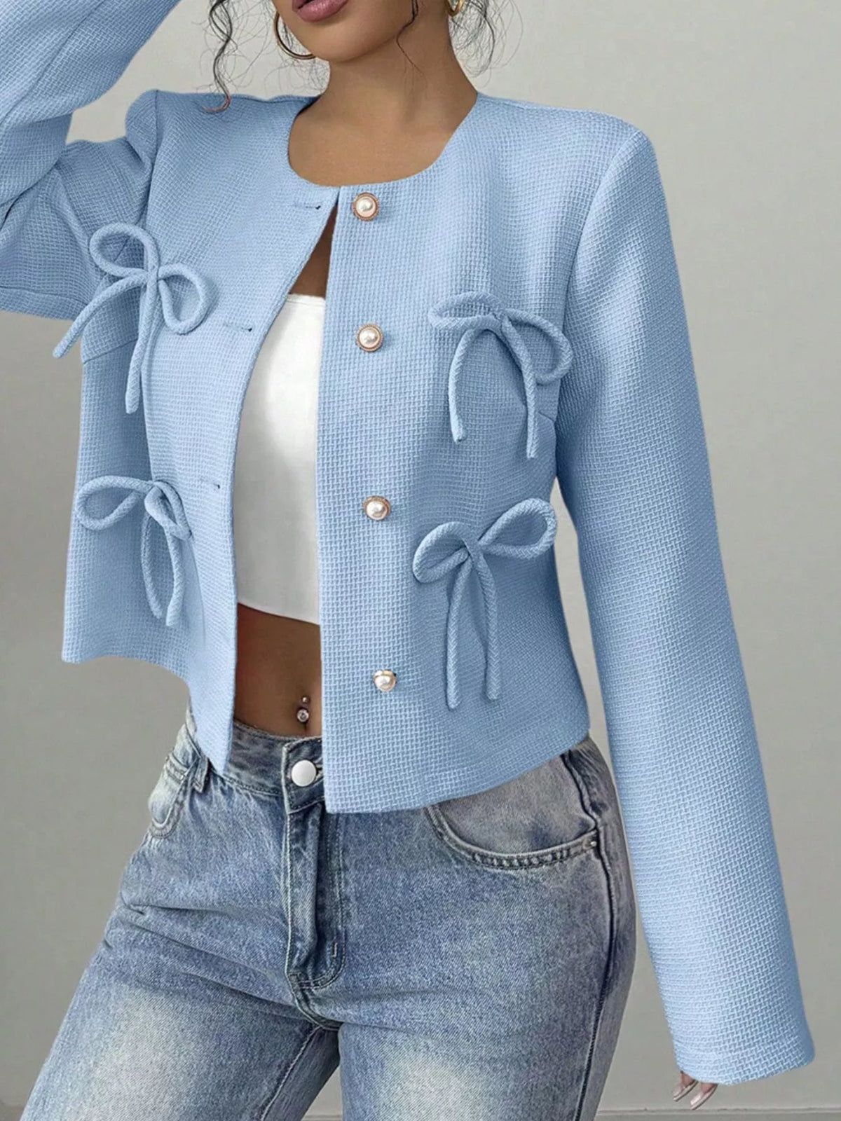 Bow Detail Cropped Outerwear, view 14