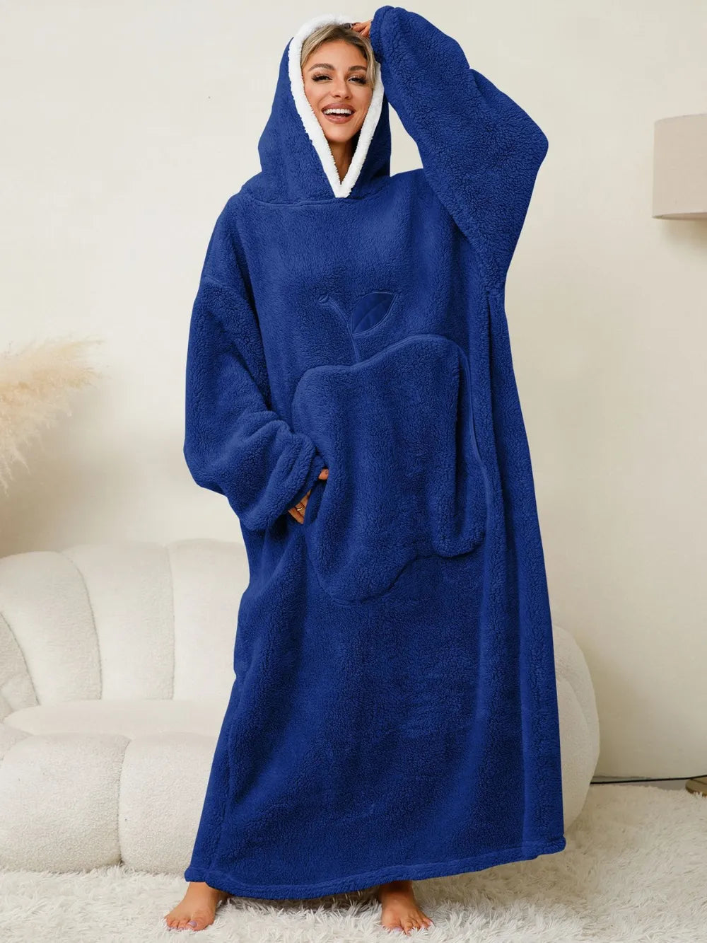 Pocketed Contrast Long Sleeve Hooded Lounge Dress - Lilixa.store