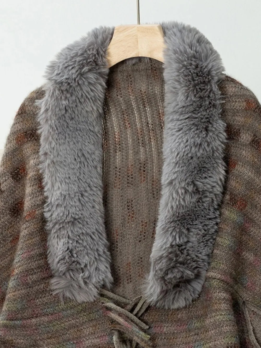 Fringe Fuzzy Open Front Poncho - Lilixa.store
