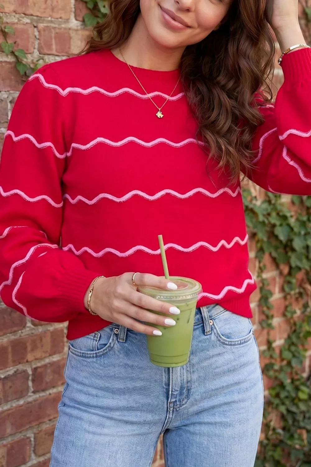 Striped Round Neck Long Sleeve Shift Pullover Sweater