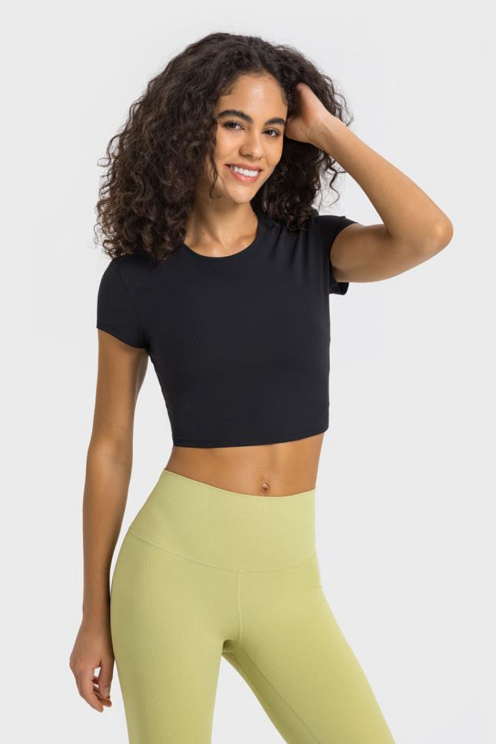 Millennia Round Neck Short Sleeve Cropped Sports T-Shirt - Lilixa.store