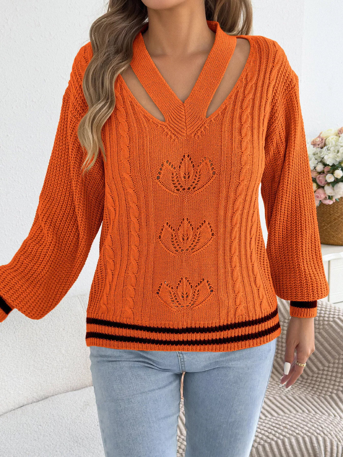 Cutout Cable Knit Sweater