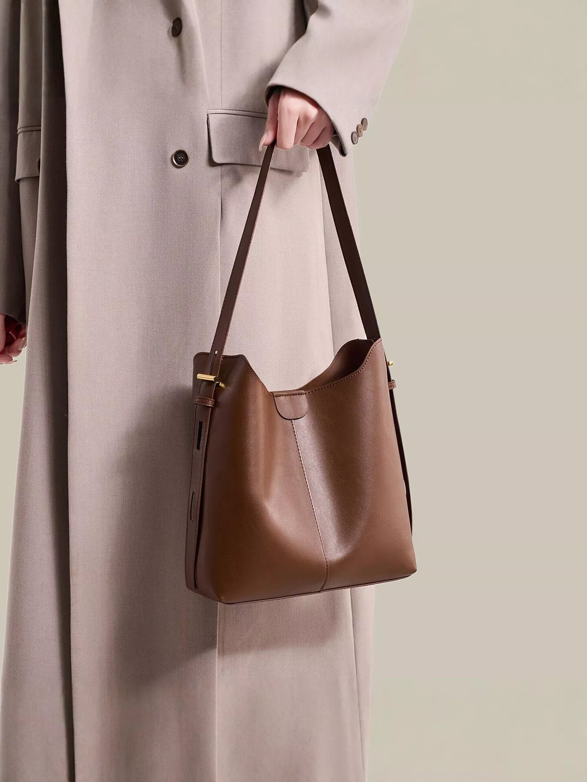 Minimalist PU Leather Bucket Shoulder Bag, view 4