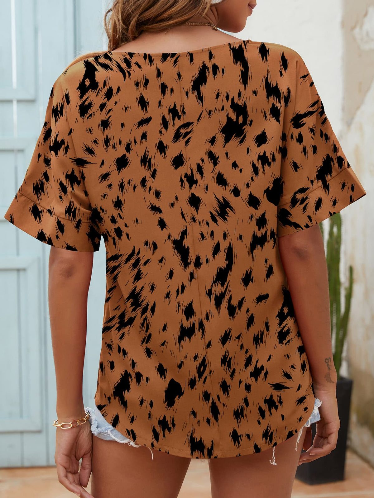 Printed Notched Neck Half Sleeve Blouse, view 12