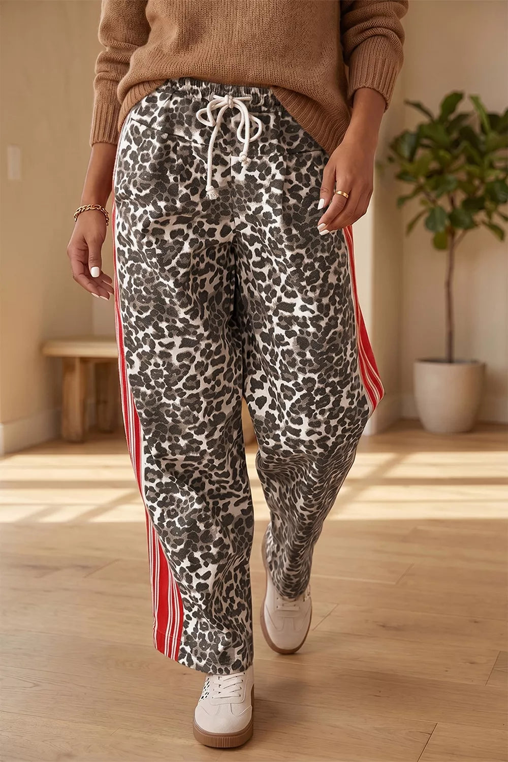 Leopard Patchwork Elastic Waist Jeans - Lilixa.store