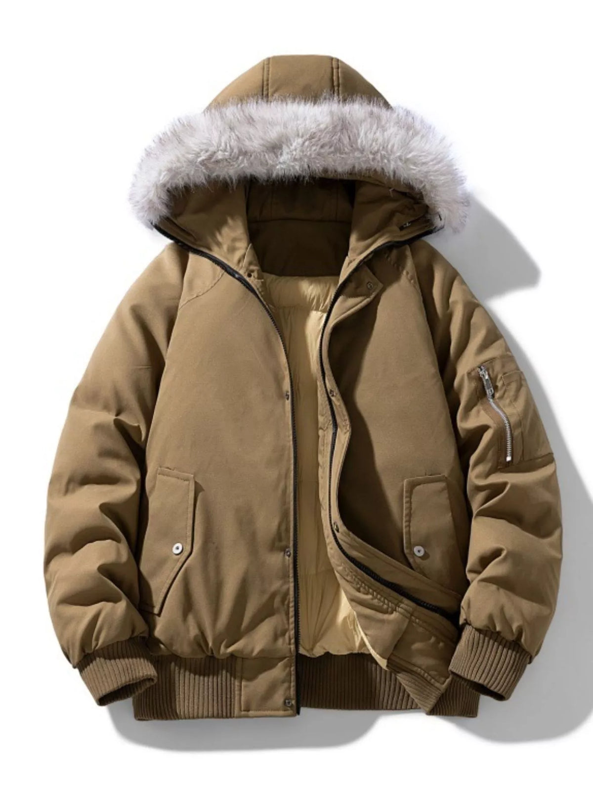 Men's Plus Size Faux Fur Hooded Padded Bomber Jacket - Lilixa.store