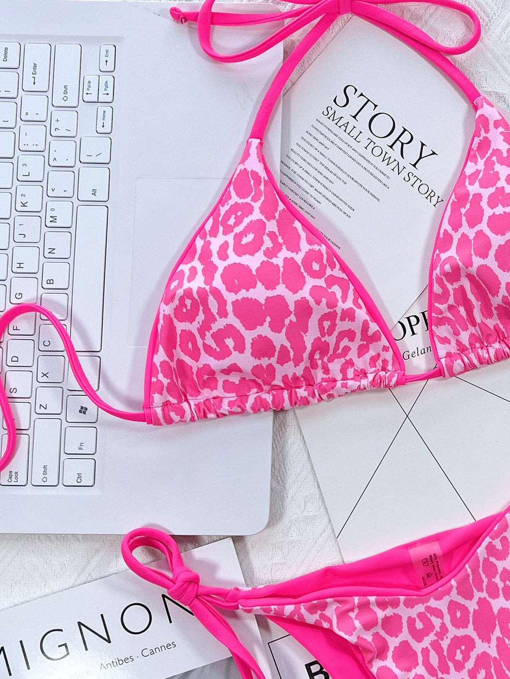 Leopard Print Halter Neck Tie Side Bikini Set - Lilixa.store