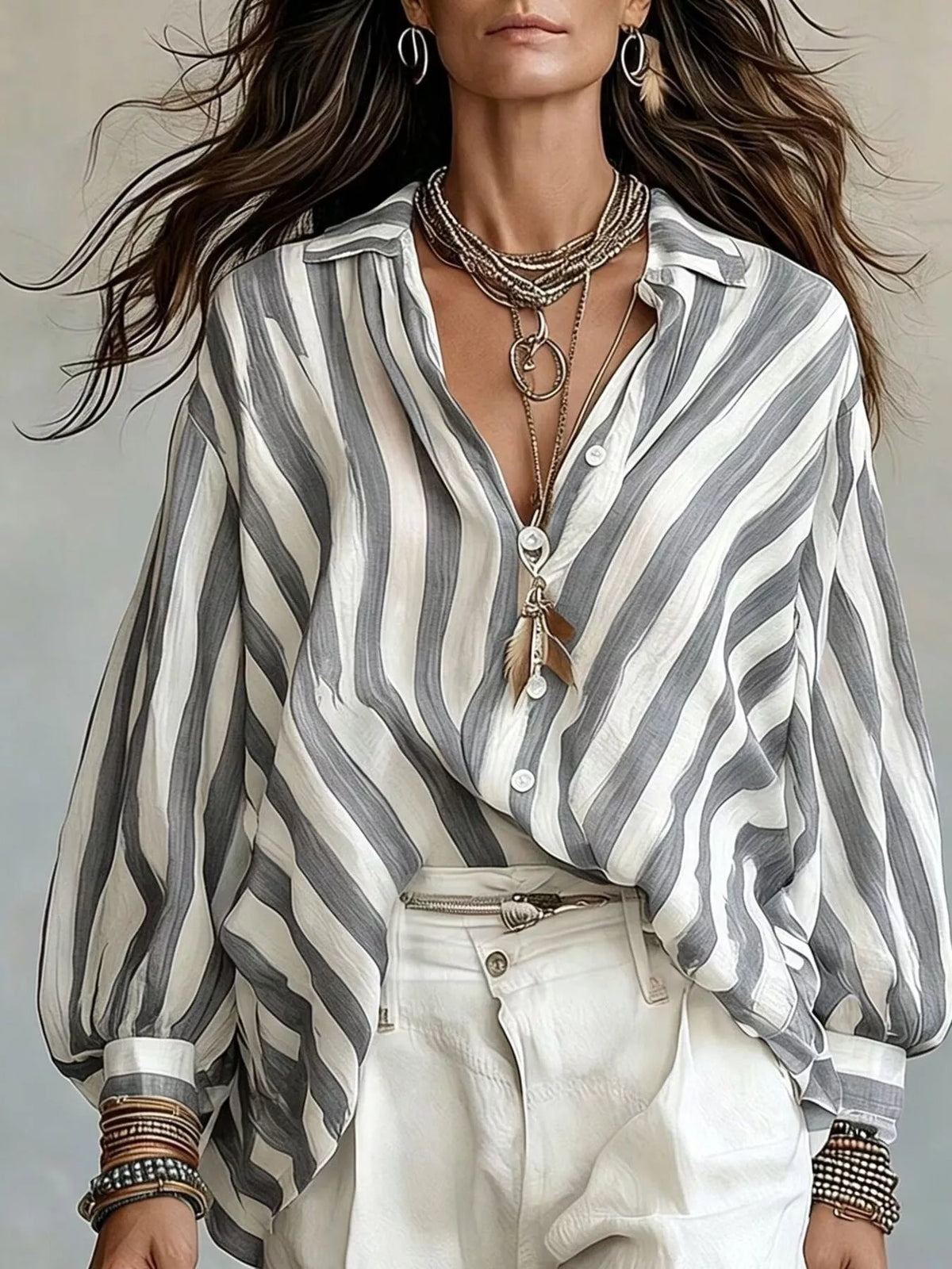 Striped Loose Fit Shirt, view 8