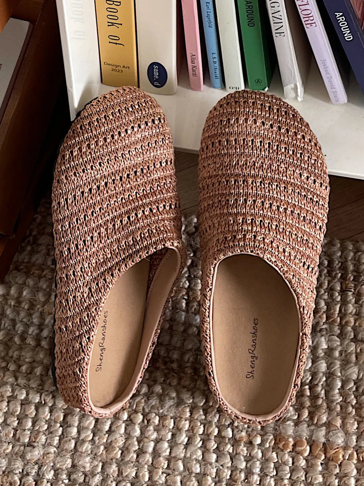 Knitted Round Toe Slip-Ons in Brown