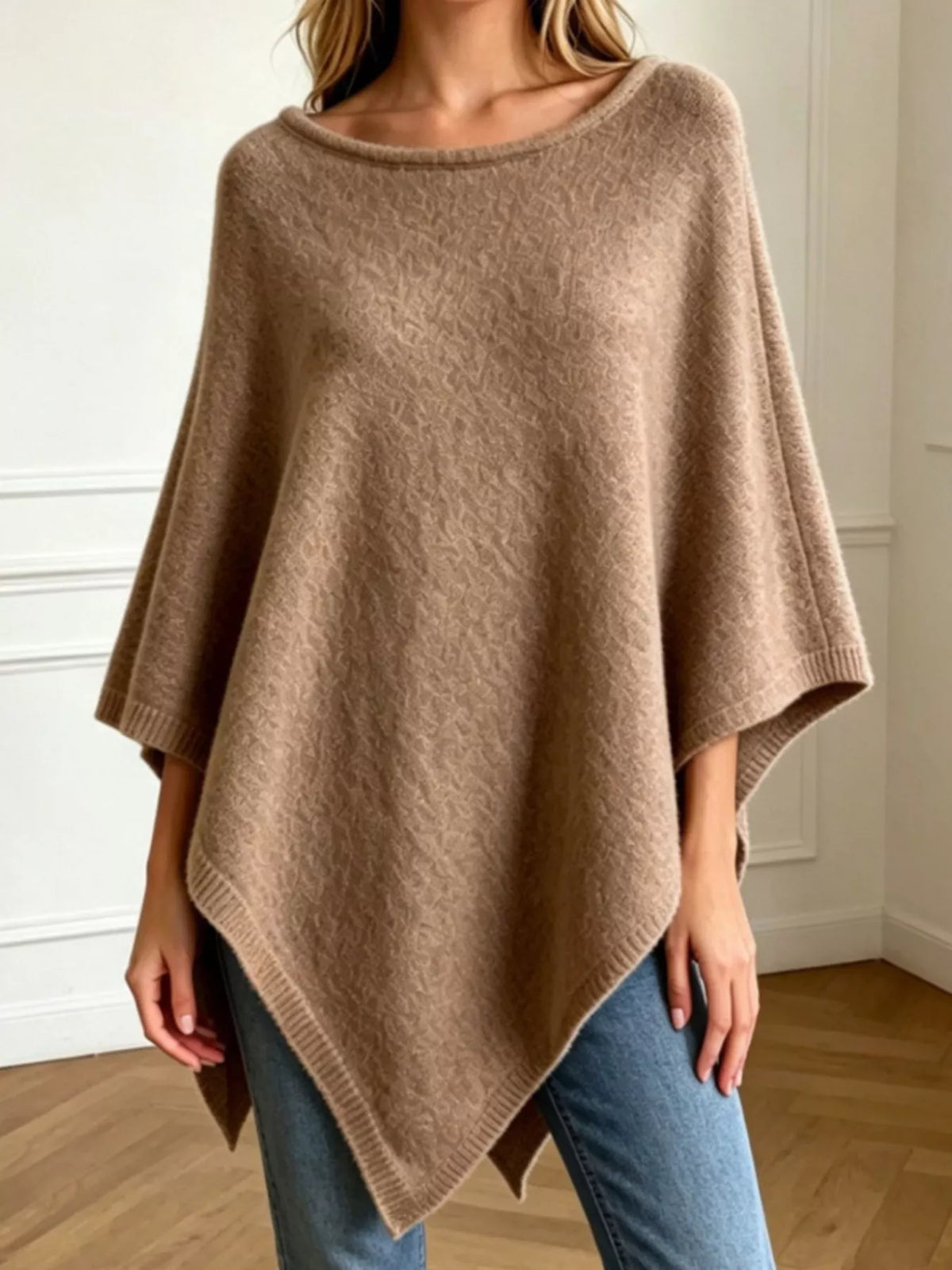 Asymmetrical Hem Knit Poncho - Lilixa.store
