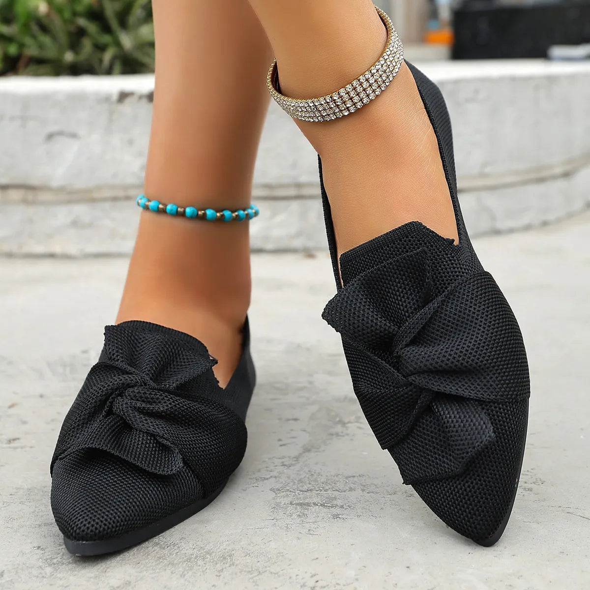 Bow Point Toe Flats Slip-Ons, view 3