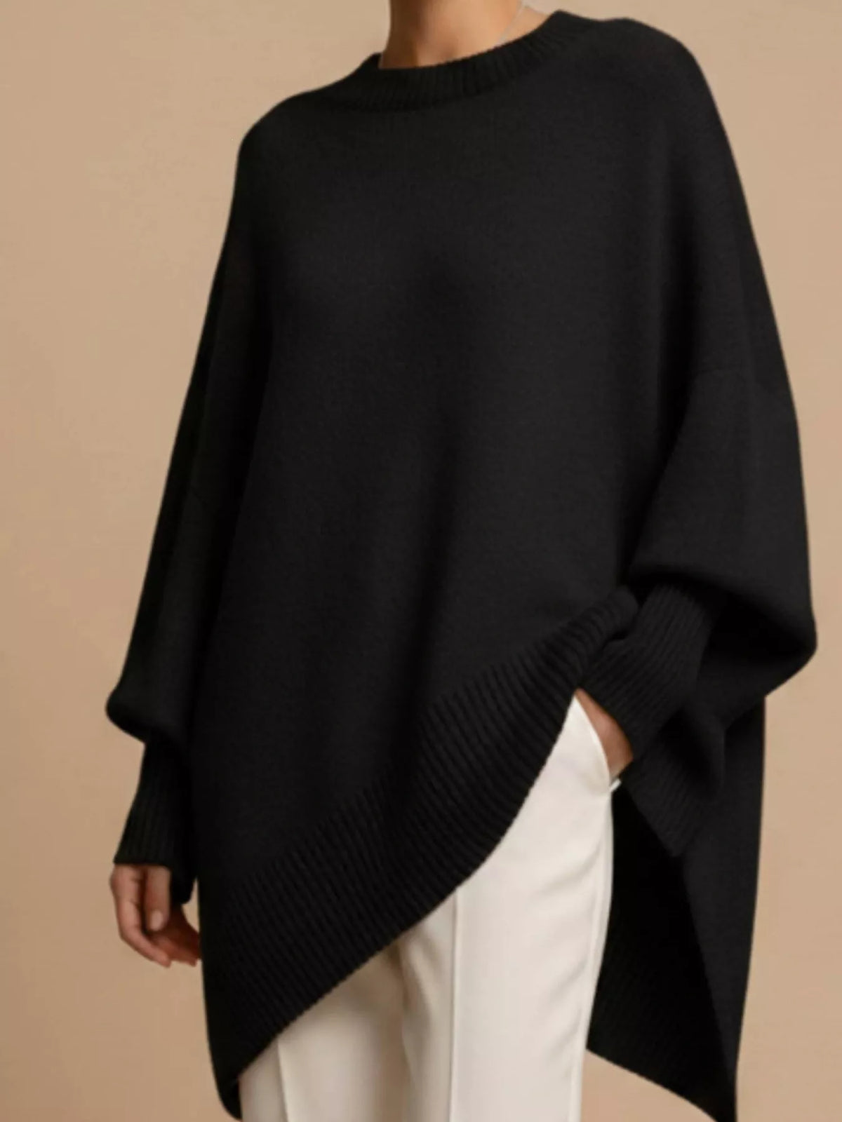 Oversized Batwing Sleeve Sweater in Black