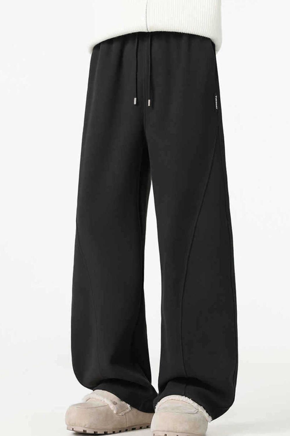 Men's Plus Size Loose Fit Casual Drawstring Pants in Black