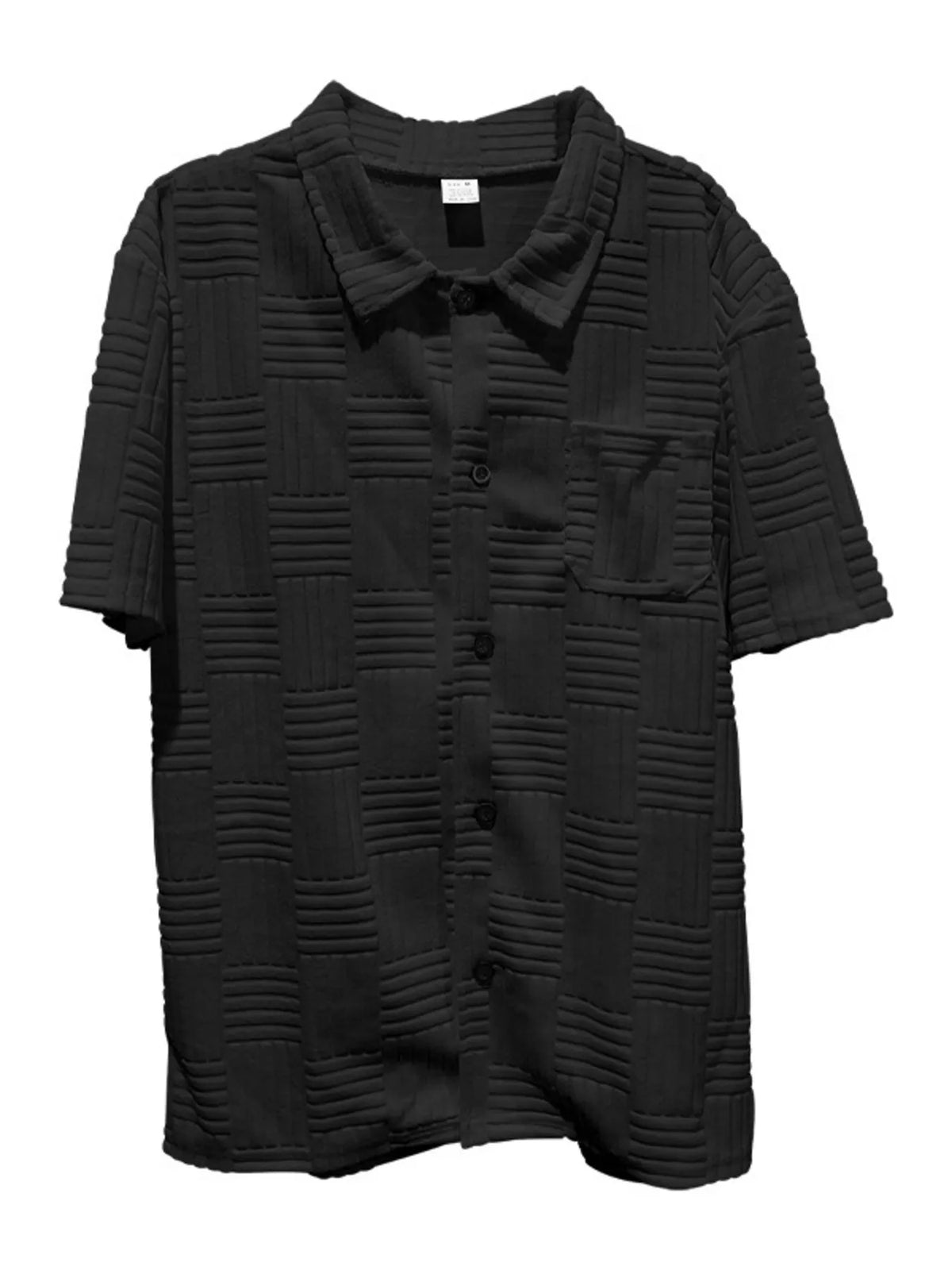 Men's Full Size Button Up Short Sleeve Top and Shorts Set Plus Size in Black