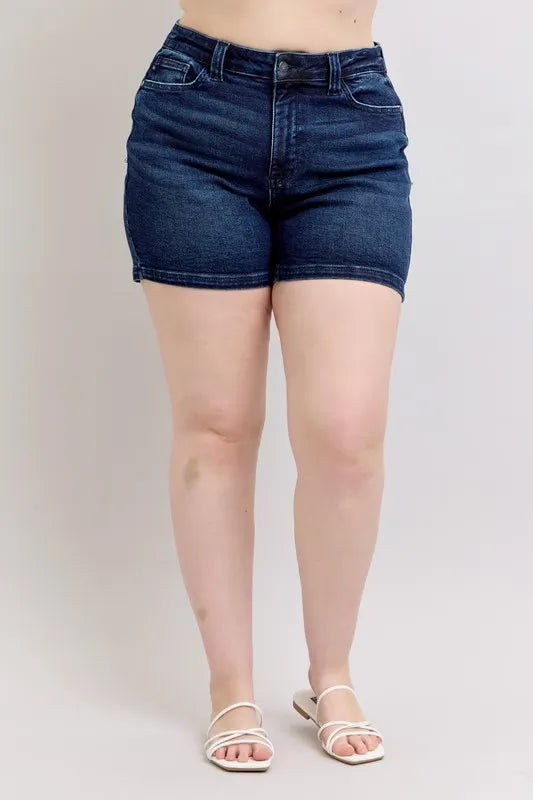 Judy Blue Full Size High Waist Back Flap Pocket Denim Shorts Plus Size - Lilixa.store