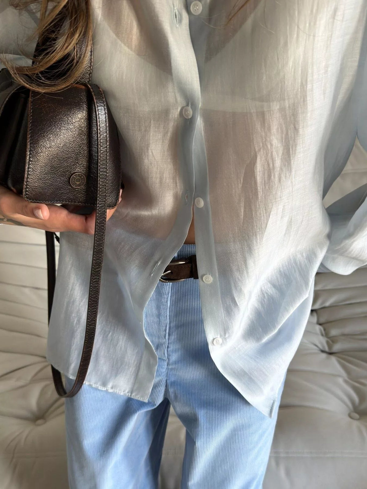 Sheer Oversized Button-Up Shirt, view 15