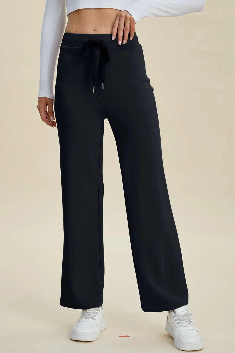 Basic Bae Full Size Air Scuba Drawstring Wide Leg Pants in Black