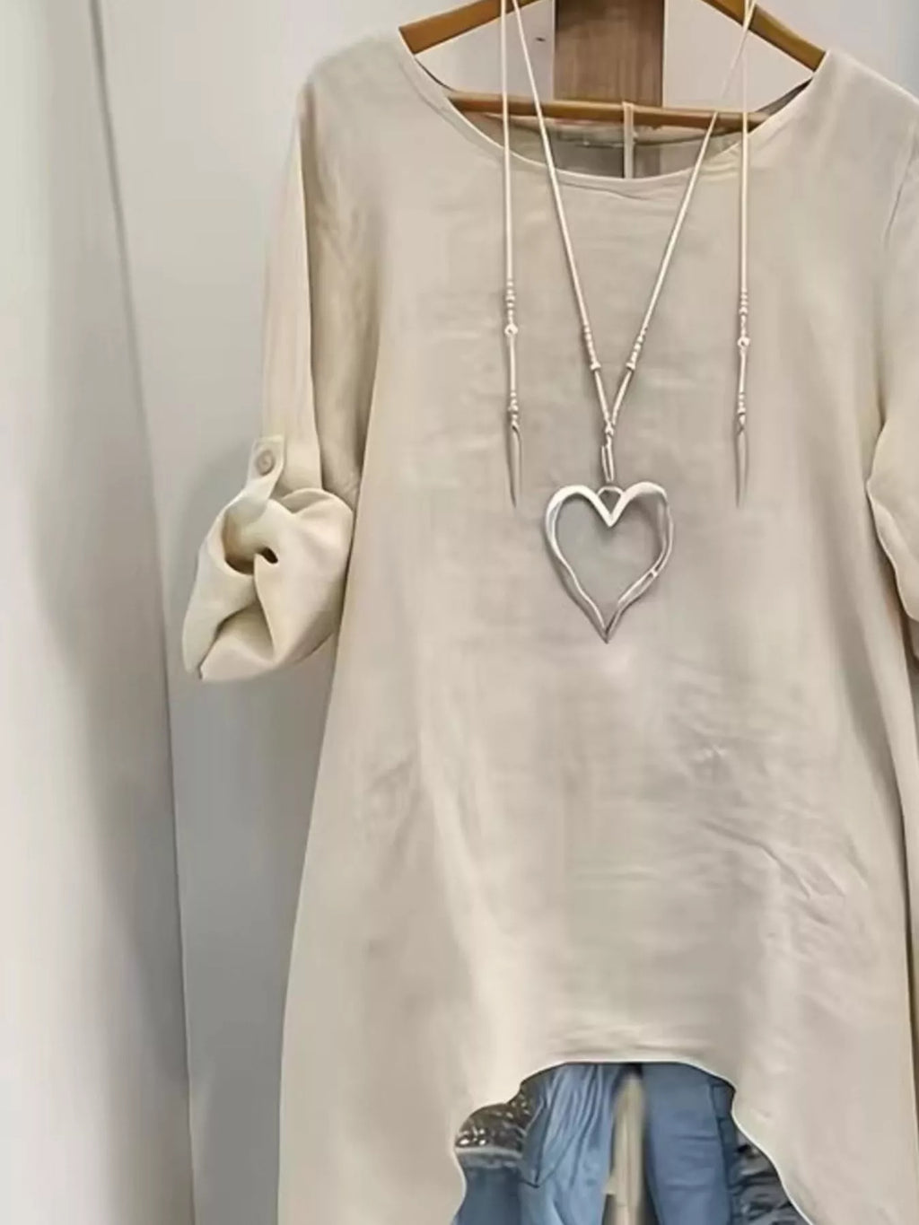 High-Low Hem Roll-Up Sleeves Blouse - Lilixa.store
