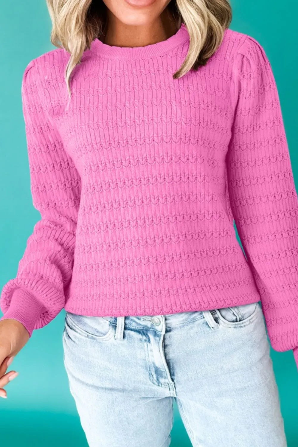 Texture Round Neck Long Sleeve Sweater - Lilixa.store