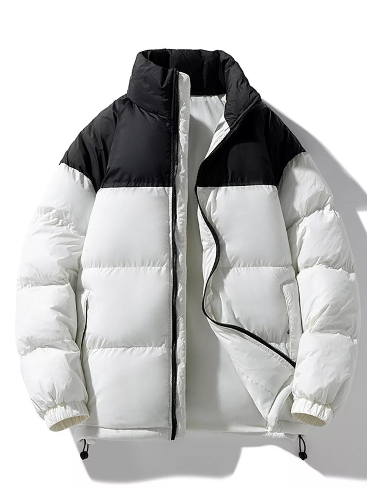 Men's Full Size Padded Zip Up Puffer Jacket Plus Size in Beige White
